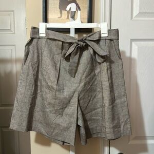 St. John brown paper bag high waisted linen blend shorts